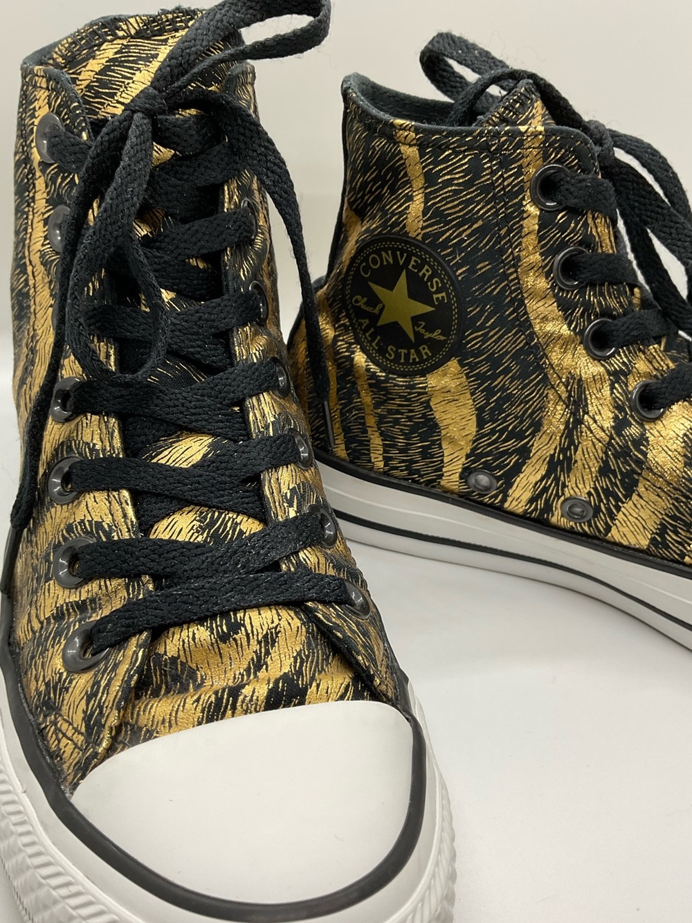 Converse Chuck Taylor AllStars Metallic Gold/Black ZEBRA Print HiTops Womens 6